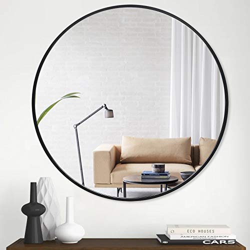 PexFix Circle Mirror 36”x 36” Aluminum Alloy Frame Modern Large Round Mirror Bathroom Vanity Mirror Wall Mounted Mirror Accent Mirror Black