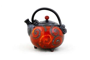 handmade pottery teapot, red and black serving teapot, stoneware teapot, kitchen decor, handmade teapot, pottery kettle, tri ushi