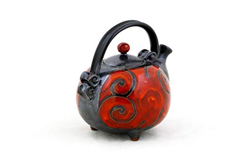 Handmade Pottery Teapot, Red and Black Serving Teapot, Stoneware Teapot, Kitchen decor, Handmade teapot, Pottery kettle, Tri Ushi