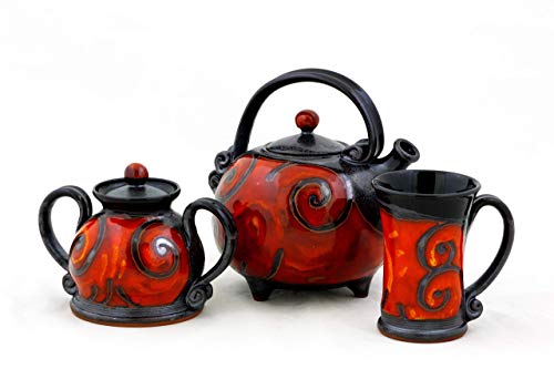 Handmade Pottery Teapot, Red and Black Serving Teapot, Stoneware Teapot, Kitchen decor, Handmade teapot, Pottery kettle, Tri Ushi