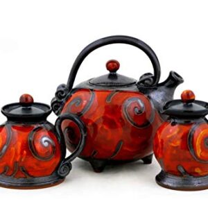 Handmade Pottery Teapot, Red and Black Serving Teapot, Stoneware Teapot, Kitchen decor, Handmade teapot, Pottery kettle, Tri Ushi