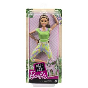Barbie Made to Move Doll with 22 Flexible Joints & Long Wavy Brunette Hair Wearing Athleisure-wear for Kids 3 to 7 Years Old , Green