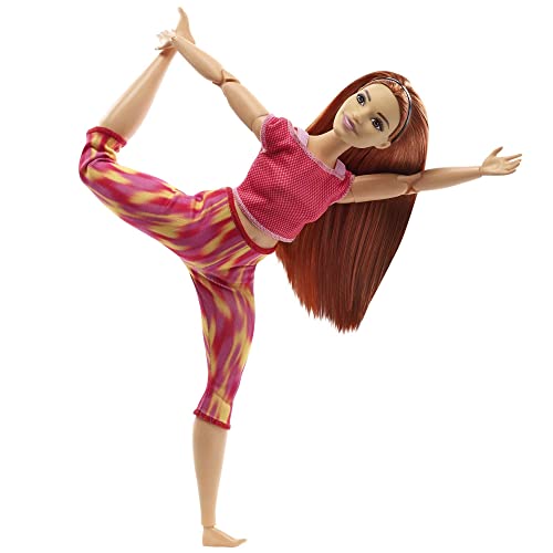 Barbie Made to Move Doll, Curvy, with 22 Flexible Joints & Long Straight Red Hair Wearing Athleisure-wear for Kids 3 to 7 Years Old