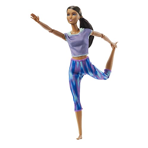 Barbie Made to Move Doll with 22 Flexible Joints & Curly Brunette Ponytail Wearing Athleisure-wear for Kids 3 to 7 Years Old