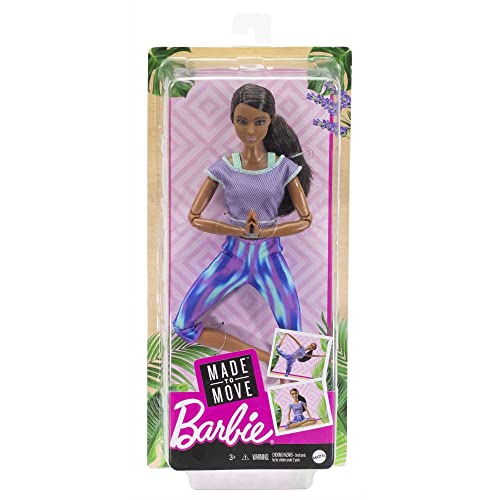 Barbie Made to Move Doll with 22 Flexible Joints & Curly Brunette Ponytail Wearing Athleisure-wear for Kids 3 to 7 Years Old