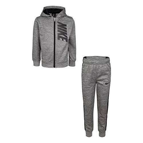 Nike Boy`s Therma Full Zip Hoodie & Pants 2 Piece Set (Grey Heather(86G806-G9Y)/Black, 4)