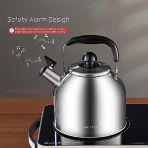 MAXCOOK 4.2 Quart/4L Stainless Steel Whistling Tea Kettle,Brushed Satin, Suitable to Boiling Water & Tea on Induction Stove, Gas Stove Top