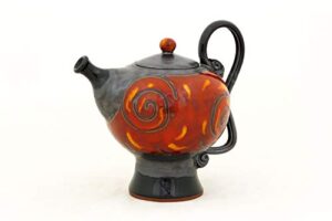 handmade pottery teapot, kitchen decor, art ceramic decor, stoneware kettle, red and black teapot