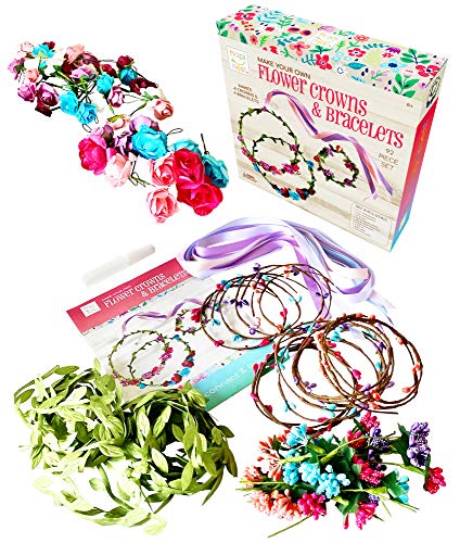 Hapinest Make Your Own Flower Crowns and Bracelets Craft Kit for Girls Gifts Ages 6 7 8 9 10 Years Old and Up