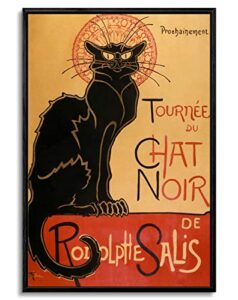 artprints1stop floating frame canvas print wall art - tour of rodolphe salis' chat noir classic vintage black cat post by théophile steinlen - 16x24 inches