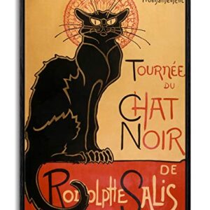 artprints1stop Floating Frame Canvas Print Wall Art - Tour of Rodolphe Salis' Chat Noir Classic Vintage Black Cat Post by Théophile Steinlen - 16x24 inches