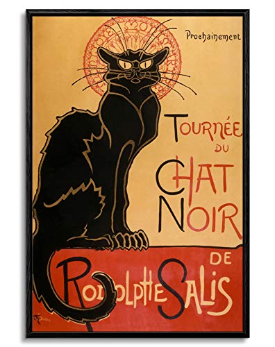 artprints1stop Floating Frame Canvas Print Wall Art - Tour of Rodolphe Salis' Chat Noir Classic Vintage Black Cat Post by Théophile Steinlen - 16x24 inches