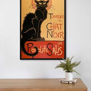 artprints1stop Floating Frame Canvas Print Wall Art - Tour of Rodolphe Salis' Chat Noir Classic Vintage Black Cat Post by Théophile Steinlen - 16x24 inches