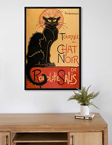 artprints1stop Floating Frame Canvas Print Wall Art - Tour of Rodolphe Salis' Chat Noir Classic Vintage Black Cat Post by Théophile Steinlen - 16x24 inches