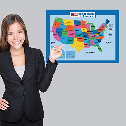 3 Pack - USA & World Map for Kids + Learning to Tell Time Poster Set (LAMINATED, 18" x 24")