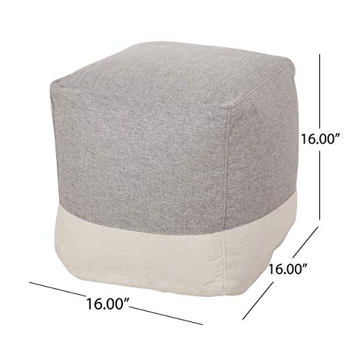 Christopher Knight Home Tattnall Contemporary Two Tone Fabric Cube Pouf, Gray, Beige