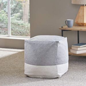 Christopher Knight Home Tattnall Contemporary Two Tone Fabric Cube Pouf, Gray, Beige