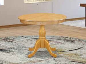 east west furniture amt-oak-tp antique kitchen dining table - a round wooden table top with pedestal base, 36x36 inch, oak