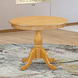 East West Furniture AMT-OAK-TP Antique Kitchen Dining Table - a Round Wooden Table Top with Pedestal Base, 36x36 Inch, Oak