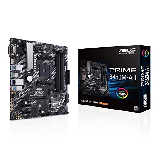 ASUS Prime B450M-A II AMD AM4 (Ryzen 5000, 3rd/2nd/1st Gen Ryzen Micro ATX Motherboard (128GB DDR4, 4400 O.C.), NVMe, HDMI 2.0b/DVI/D-Sub, USB 3.2 Gen 2, BIOS Flashback, and Aura Sync)