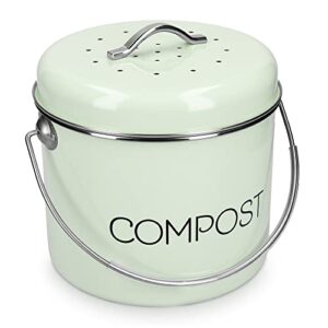 navaris compost bin for kitchen counter - 1.3 gallon (5l) metal countertop composter bucket with 3 charcoal filters and lid - mint green, size medium
