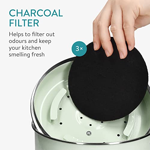 Navaris Compost Bin for Kitchen Counter - 1.3 Gallon (5L) Metal Countertop Composter Bucket with 3 Charcoal Filters and Lid - Mint Green, Size Medium