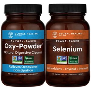 global healing center oxy-powder & selenium kit-natural, oxygen based colon cleanser of intestinal tract & vegan antioxidant supplement for thyroid support & normal immune system health- 60 capsules