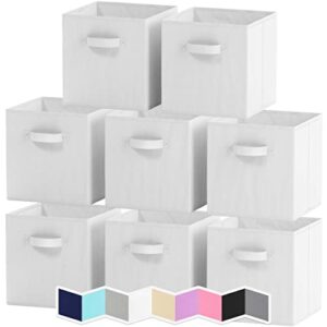 royexe cube storage baskets for organizing - 11 inch - set of 8 heavy-duty storage cubes for storage and organization, makes the perfect bins for cubby storage boxes or cube storage organizer (white)
