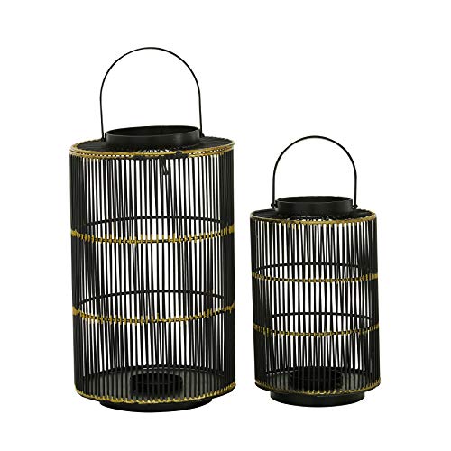 Large Round Metal Lanterns with Handles Set of 2 9 X 15round Black