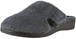 vionic women’s gemma mule slipper - comfortable spa house slippers that include three-zone comfort with orthotic insole arch support, soft house shoes for ladies dark grey 8 medium