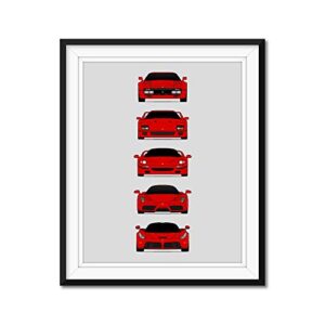 ferrari halo generations inspired car poster - handmade print of 288 gto, f40, f50, enzo, laferrari - red, 8x10" satin print (unframed) - perfect gift for car enthusiast