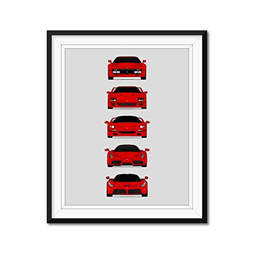 Ferrari Halo Generations Inspired Car Poster - Handmade Print of 288 GTO, F40, F50, Enzo, LaFerrari - Red, 8x10" Satin Print (Unframed) - Perfect Gift for Car Enthusiast