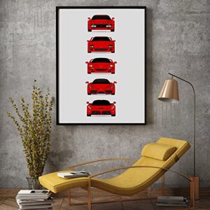 Ferrari Halo Generations Inspired Car Poster - Handmade Print of 288 GTO, F40, F50, Enzo, LaFerrari - Red, 8x10" Satin Print (Unframed) - Perfect Gift for Car Enthusiast