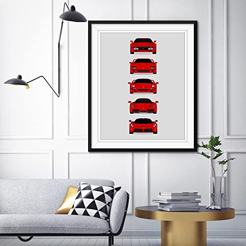 Ferrari Halo Generations Inspired Car Poster - Handmade Print of 288 GTO, F40, F50, Enzo, LaFerrari - Red, 8x10" Satin Print (Unframed) - Perfect Gift for Car Enthusiast