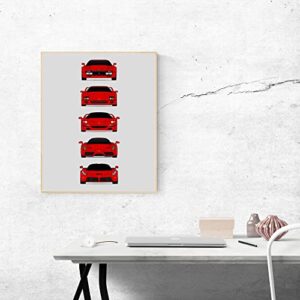 Ferrari Halo Generations Inspired Car Poster - Handmade Print of 288 GTO, F40, F50, Enzo, LaFerrari - Red, 8x10" Satin Print (Unframed) - Perfect Gift for Car Enthusiast