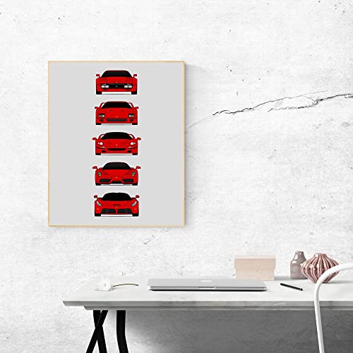 Ferrari Halo Generations Inspired Car Poster - Handmade Print of 288 GTO, F40, F50, Enzo, LaFerrari - Red, 8x10" Satin Print (Unframed) - Perfect Gift for Car Enthusiast