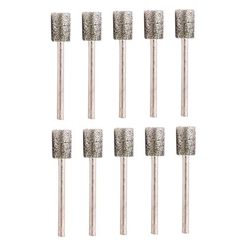 10 PCS Diamond Grinding Bits, 10mm Cylinder Head,1/8” Shank, Diamond Coated Mounted Points Grinder Bits