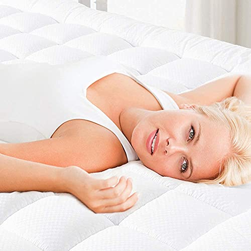 MATBEBY Bedding Quilted Fitted Mattress Pad Cooling Breathable Fluffy Soft Stretches up to 21 Inch Deep, Full Size, White, Mattress Topper Mattress Protector