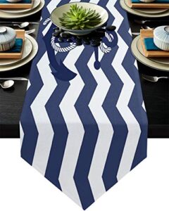 big buy store table runner nautical anchor cotton line table covers for dinner kitchen wedding indoor and outdoor parties chevron zig zag pattern,navy/white table setting decor -13 x 70 inch