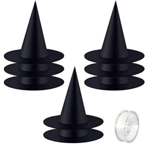 zeedix 8 pcs halloween black witch hats- halloween hanging decorations witch hat with 98 feet hanging rope for halloween costume accessories party decoration