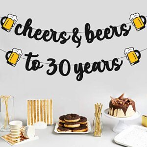 30 Birthday Banner Cheers to 30 Years Decorations for Men Women Him Her Happy Thirty Birthday Anniversary Party Supplies Black Glitter PRESTRUNG