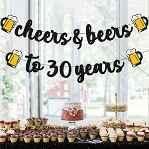 30 Birthday Banner Cheers to 30 Years Decorations for Men Women Him Her Happy Thirty Birthday Anniversary Party Supplies Black Glitter PRESTRUNG