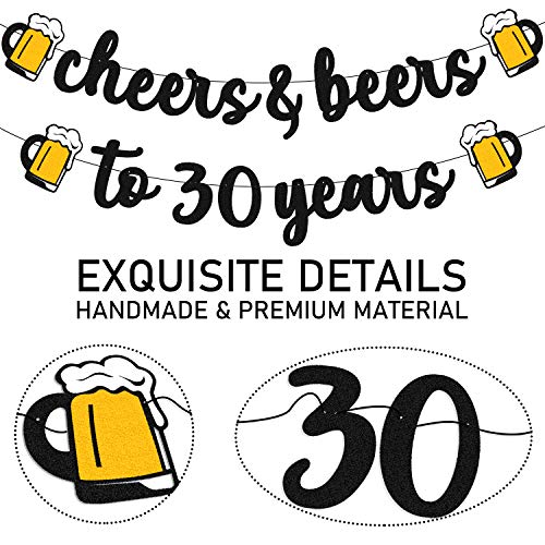 30 Birthday Banner Cheers to 30 Years Decorations for Men Women Him Her Happy Thirty Birthday Anniversary Party Supplies Black Glitter PRESTRUNG