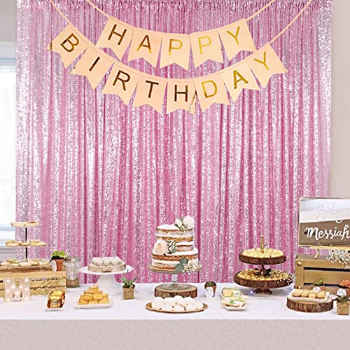 Pink Gold Sequin Curtains Sequin Backdrop 4x8 Feet Sheer Curtans Panels Wedding Photo Backdrop Sequin Backdrop Curtains for Parties (4FTx8FT, Fuchsia Pink)