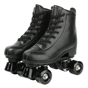 xudrez roller skates, double-row roller skates for unisex, roller skates pu leather high-top roller skates four-wheel roller skates shiny roller skates (black wheel,women's 8 / men's 6.5)