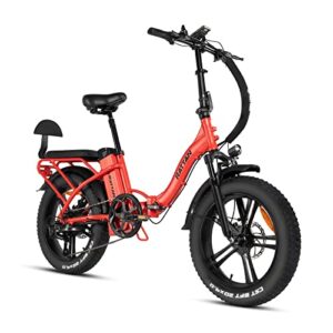 rattan 750w electric bike for adults 48v 13ah removable battery foldable electric bikes lm/lf pro ebike 20" x 4.0 fat tire electric bicycles 2 seater (lf red, standard)