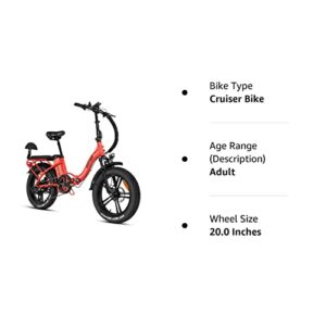 Rattan 750W Electric Bike for Adults 48V 13AH Removable Battery Foldable Electric Bikes LM/LF Pro Ebike 20" x 4.0 Fat Tire Electric Bicycles 2 Seater (LF RED, Standard)