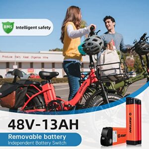 Rattan 750W Electric Bike for Adults 48V 13AH Removable Battery Foldable Electric Bikes LM/LF Pro Ebike 20" x 4.0 Fat Tire Electric Bicycles 2 Seater (LF RED, Standard)