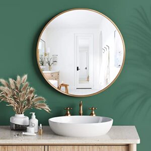 Barnyard Designs 24 inch Gold Round Mirror, Modern Bathroom Mirrors for Wall, Farmhouse Mirror, Metal Framed Round Mirror, Circle Mirrors for Wall, Bathroom Vanity Mirror, Wall Mirrors Home Decor