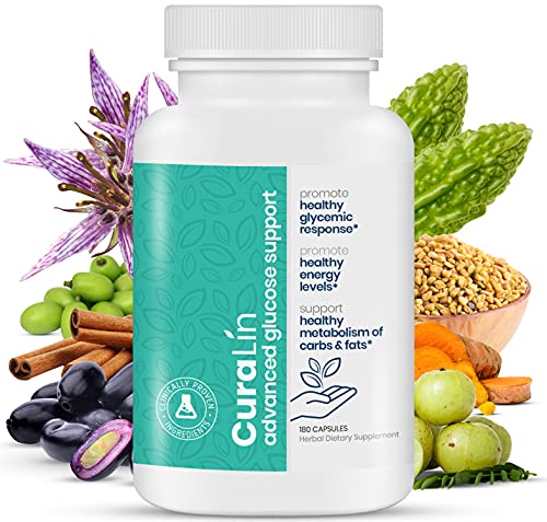 CuraLin Blood Sugar Support Supplement - Promotes Healthy Glucose Levels Already in The Normal Range - Clinically Tested, Effective, and 100% Natural - 180 Capsules - 30 Day Supply